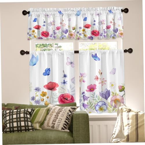 Cortinas de cocina y cenefas florales en juego textil completo para decoración del hogar 3