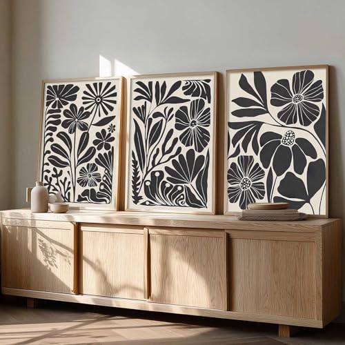 Image of kotart Abstract Botanical Art Home Decoration Painting | Floral Paintings With Frame For Living Room Bed Room Hotel Wall Decor Digital Reprint Set of 3 (13X17 inch)