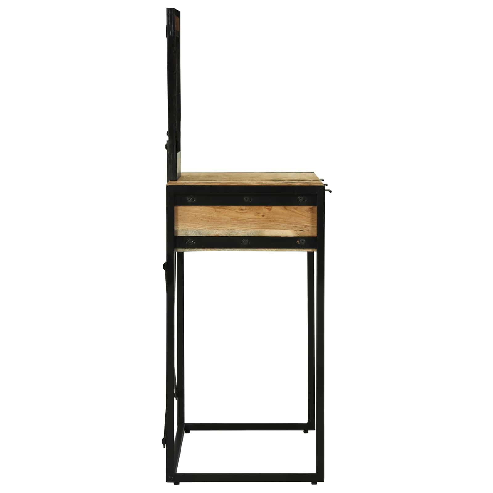 Toeletta marrone acacia, 100 x 40 x 120 cm, in legno massello, con specchio e spazio per riporre oggetti, per camera da letto e spogliatoio, con cassetti, illuminazione, organizer, design