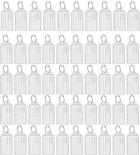 50 Piezas Llavero Plastico,Etiquetas de Identificación Surtidos Etiquetas de Equipaje,de Plástico Resistente con Ventana de Etiqueta de Anillo Dividido(5,6 x 2,9 cm)