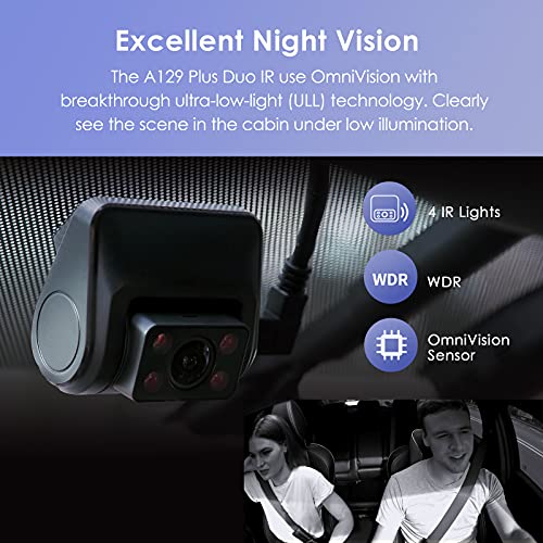 VIOFO 2K Dual Dash Cam, 1440P Front and 1080P Inside Cabin Car Camera with Wi-Fi GPS, Infrared Night Vision, Parking Mode, Supercapacitor, Support 256GB max (A129 Plus Duo IR) (Renewed)
