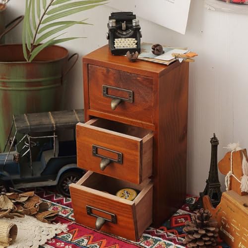 Boîte à tiroirs en bois 3 compartiments pour rangement de bureau compact - 8