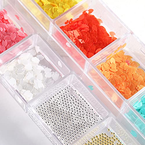 Flower Petals Glitter Nail Art Sequins, Mixed Floral Nail Flakes Beads Rhinestone Nail Art Design, 3D Flowers Acrylic Nails Supplies For Women Girls Manicure Charms Decorations, Flower Nail Art Tips #TOP2