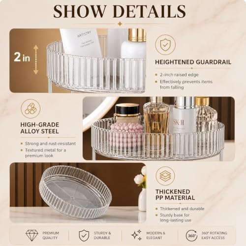 Image of MECHDEL Makeup Organiser Box with Drawers, Perfume, Cosmetic and Skincare Storage Stand, Dressing Table Organiser for Lipstick, Nail Polish (360 Rotating-Transparent White, 2 Tier)