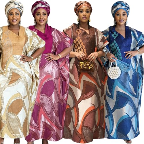 Image of HD African Print Dress for Woman Embroidery Pattern Maxi Dress