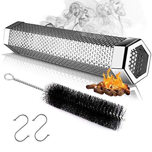 Mepple Pellet Smoker Tube, 12'' Small Stainless Steel Portable Smoker for Hot/Cold Smoking,Electric Smoker Grillï¼ŒSmoker Box, 5 Hours of Billowing Smoke Barbecue Accessories for Cheese, Fish, Beefã€BBQ