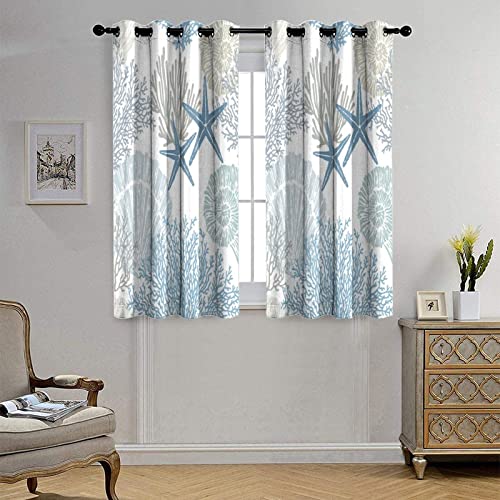 Coastal Window Curtains Grommet Drapes Nautical Beach Sea Shells Satrfish Themed,Grommet Blackout Curtain For Living Room, Bedroom 2 Panel42X45 Inch #TOP3
