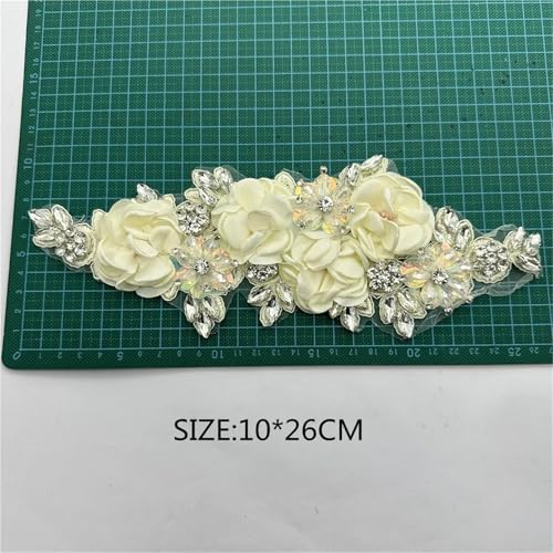 Applique en dentelle 3D patch brodé strass fleur à coudre robe mariée - 5