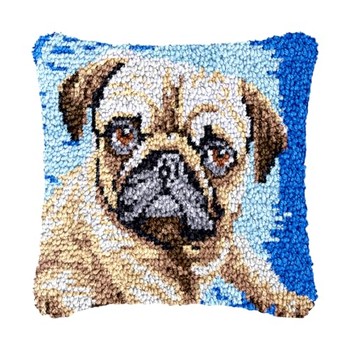 Image of bositigo Dog Latch Hook Pillow Kit for Adults & Kids, DIY Pre-Printed Canvas Craft, 17x51 Inch Decorative Cover for Sofa Cushions, Bedroom Decor (Dog Pattern 35)