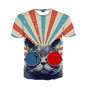 [ピゾフ] メンズ 面白Tシャツ オリジナル デザイン 猫柄 派手 おしゃれ 男女兼用 スリム 原宿系 ファション 夏服AL067-60-XL