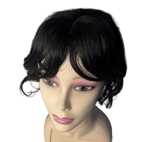 Miniatura 10 de Anemone Jewelry Toppers de cabello humano rizado ondulado con clip en tupé con flequillo lateral para mujer, pelucas para pérdida de cabello suave,