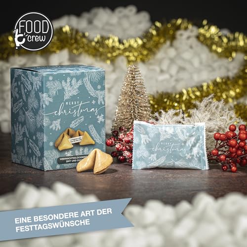 FOOD crew 30x Weihnachtsglückskekse mit Zimt Geschmack – Glückskekse Weihnachten - Süßigkeiten - Gebäck Einzeln Verpackt mit deutschen Sprüchen - Vegan - Made in Germany
