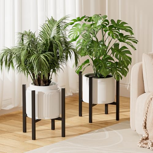 Urban Deco Adjustable Metal Plant Stand for Outdoor and Indoor Use, Fits 20-36 cm Flower Pot Stand, Mid-Century (black-2pk)