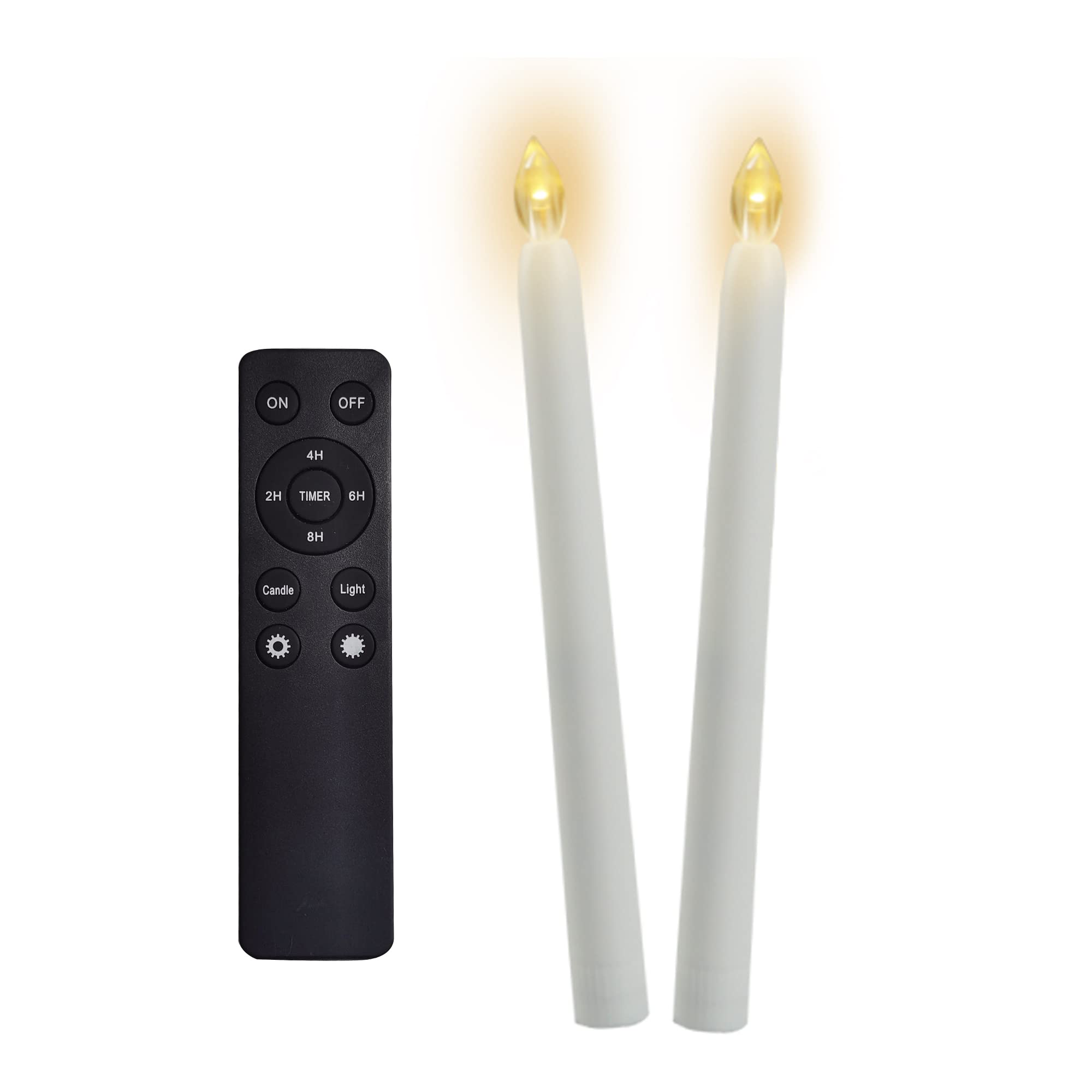 9-Inch Battery Operated Flameless LED Taper Candles w/Remote Timer 2 Pack