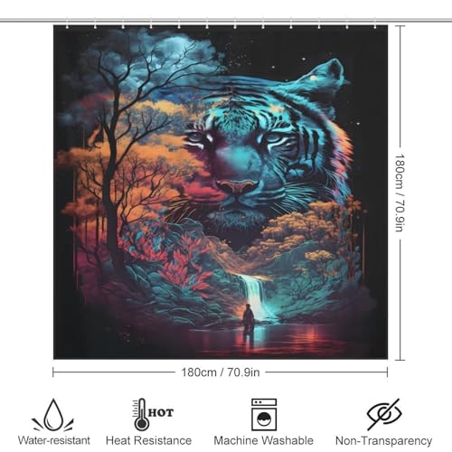 Rideau de douche tigre polyester lavable imperméable pour salle de bain 183x183cm