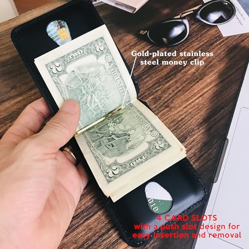 Leather Money Clip Wallet - Genuine Slim Wallets For Mens With 4 Card Slots Holds 12 Credit Cards Holder - Minimalist Front Pocket Bifold Wallet2