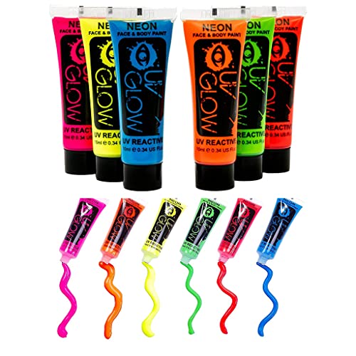 Quiet&Far Body Paint Set With Tubes 24 X 25 Ml / 1 Fl Oz Neon Glow In The Dark Paint Face Paint Blacklight Reactive Fluorescent Paint Non-Toxic #TOP2
