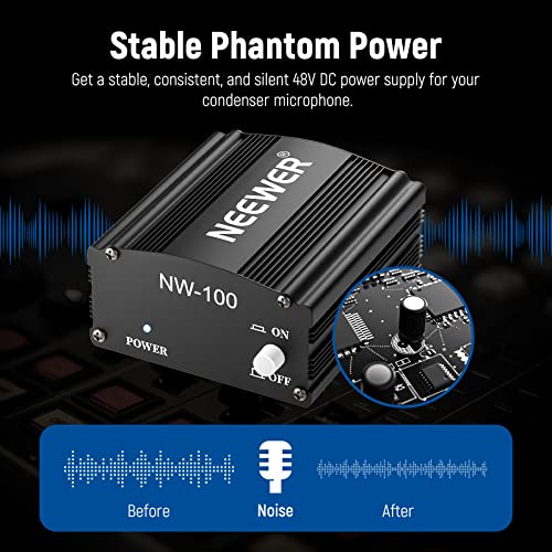 Image of Neewer 1-Channel 48V Phantom Power Supply with Adapter, BONUS+XLR 3 Pin Microphone Cable for Any Condenser Microphone Music Recording Equipment (8 feet)