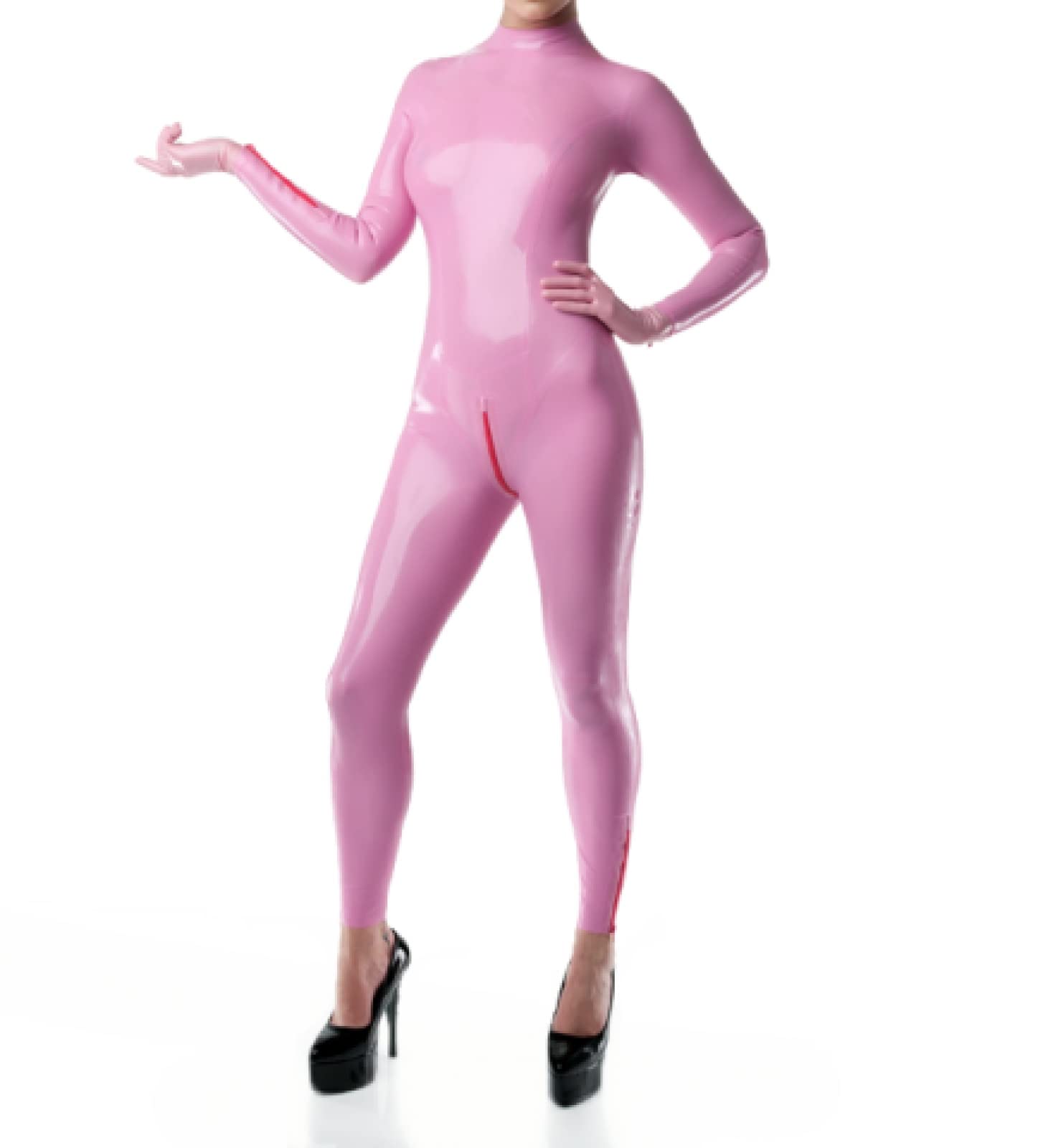 Amazon.co.jp: ピンクラテックスキャットスーツ女性ボディスーツ