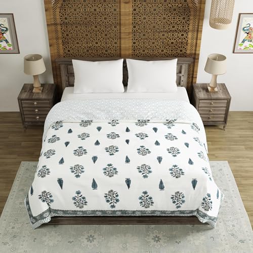 Image of BLOCKS OF INDIA Hand Block Printed Cotton King Size Quilt /Rajai (90 inch X 108 inch) (Grey Rose)
