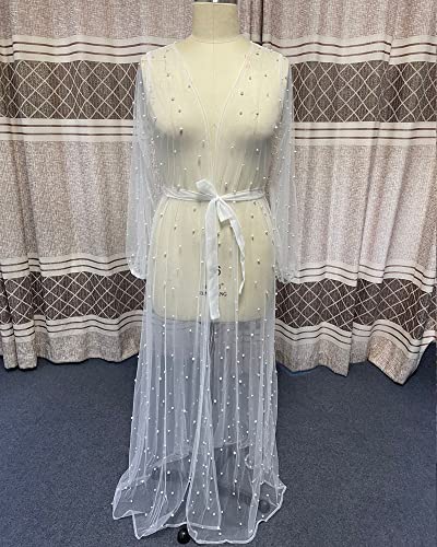 ruthyuexin Pearl Long Sleeve Wedding Jacket Tulle Party Shawl BOLERO Floor-Length Bridal Cape Sexy pearl robe3