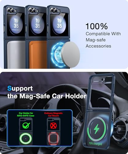 Image of [NO.1 Magnetic for Samsung Galaxy Z Flip 6 Case with MagSafe[Anti-Fingerprint][Translucent Matte][Military Grade Drop Tested] Slim Hard Case Soft Silicone Bumper for Samsung Flip 6 Case,Blue