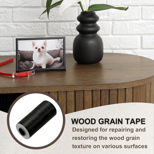 Image of PATIKIL Wood Grain Tape 4.7 inch x 32 ft, Self-Adhesive Wood Texture Repair Tape Realistic Wooden Effect Patch for Furniture Cabinets Floor Walls, Black Wood Grain