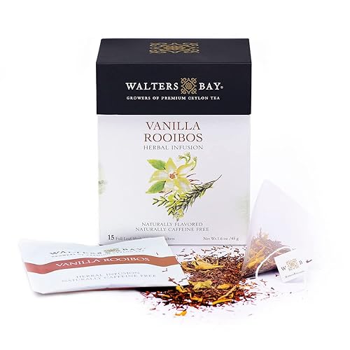 Walters Bay Vanilla Rooibos, té de hierbas, sin cafeína, todo natural, bolsa piramidal, 15 unidades