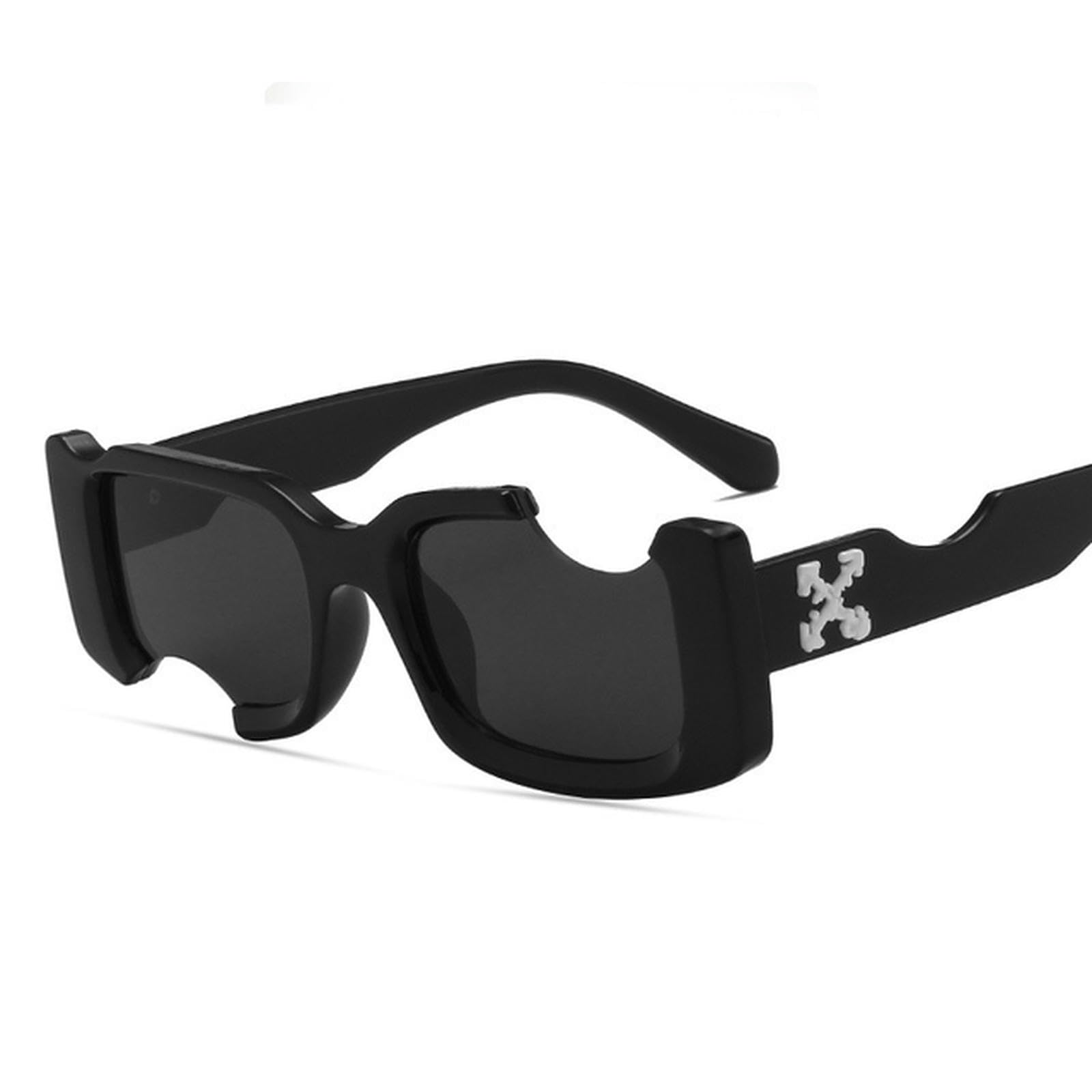 NOGRAX Okulary hip-hopowe kwadratowe okulary przeciwsłoneczne kobiety mężczyźni z wycięciem otwór design białe okulary przeciwsłoneczne niebieskie okulary vintage