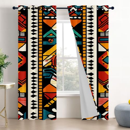 Ethnic Kitchen Curtains for Windows - Bohemian Tribal Southwestern Blackout Eyelet Curtain 54 Drop, Short Curtains for Bedroom, W46 X D54, 2 Panels Drapes Home Decor - Image 2