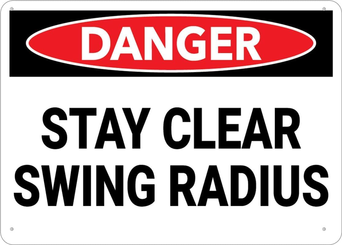 Danger Stay Clear Swing Radius Rust Free Aluminum Tin Sign - Warning Decor with Pre-Drilled Holes for Indoor-Outdoor Factory Crane, Forklift, Heavy Machinery Zone - 8x12 Inch​