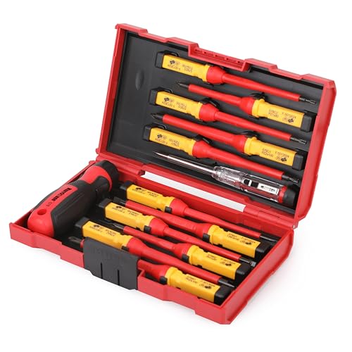 HURRICANE Professional 13 Piece Insulated Electrician Screwdriver Set,1000V Cr-V Magnetic Tip Electrical Tools for Electrician, Slotted, Phillips, Pozidriv, Torx. All-in-1 Industrial & Home Repair Kit