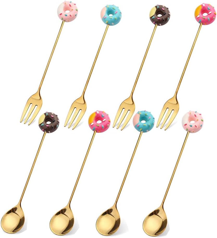 Cutlery Set, 8 Piece Stainless Steel Mini Spoon And Fork Set For Coffee, Dessert, Fruit(12.7x2cm/13x1.4cm)