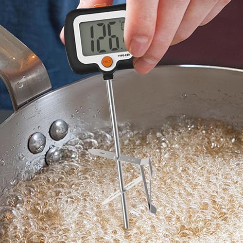 Termómetro para aceite de cocina | Medidor de cocina con sonda larga y gancho para olla – Termómetro digital para caramelos con pantalla giratoria – para restaurante cocina parrilla barbacoa exterior