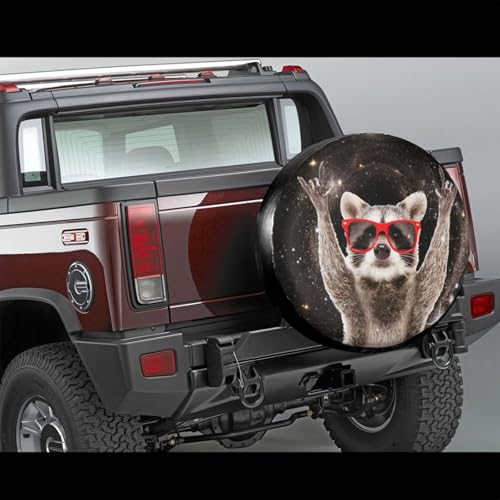Image of Galaxy Raccoon Spare Tire Cover for Rv Trailer Camper Truck SUV - Cute Raccoon Animal Wheel Protectors Cover Waterproof Fabric for Travel Camping Outdoor,Universal Fit,14 inch