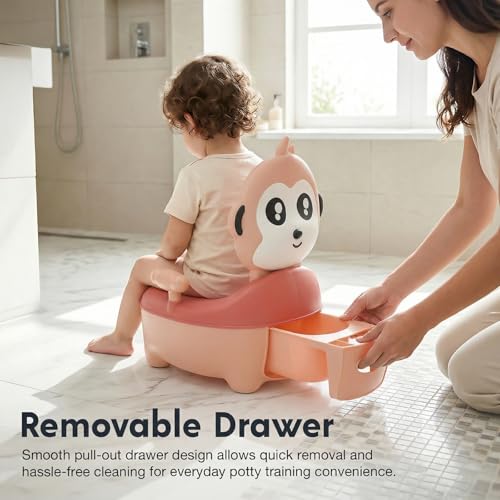 Image of Baybee Monkey Baby Potty Seat for Kids 2 to 5 Years with Back Support | Foldable Toilet Seat with Removable Drawer & Cleaning Brush | Premium Potty Training seat | Kids Toilet Chair Boys Girls (Pink)