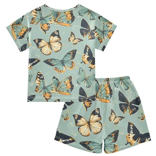 ALAZA Butterfly Green Cartoon Pajamas Short Sleeve 2 Piece Sleepwear Top and Bottom Pajama Set Unisex2
