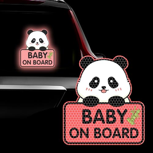 Image of 2PCS Panda Baby On Board Sticker for Cars, Cute Highly Reflective Kids in Car Sticker Sign for Car Window Bumper Truck Auto Warning Decals (Peach)