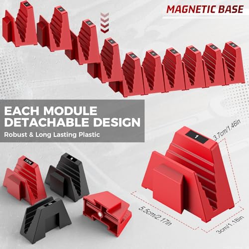 Image of PINOZE 48PCS Magnetic Modular Wrench Organizers for Tool Drawers - Black & Red - Wrench Rack with Metric & SAE Labels, Customizable Magnet Tool Storage Holder for Tool Box Organization