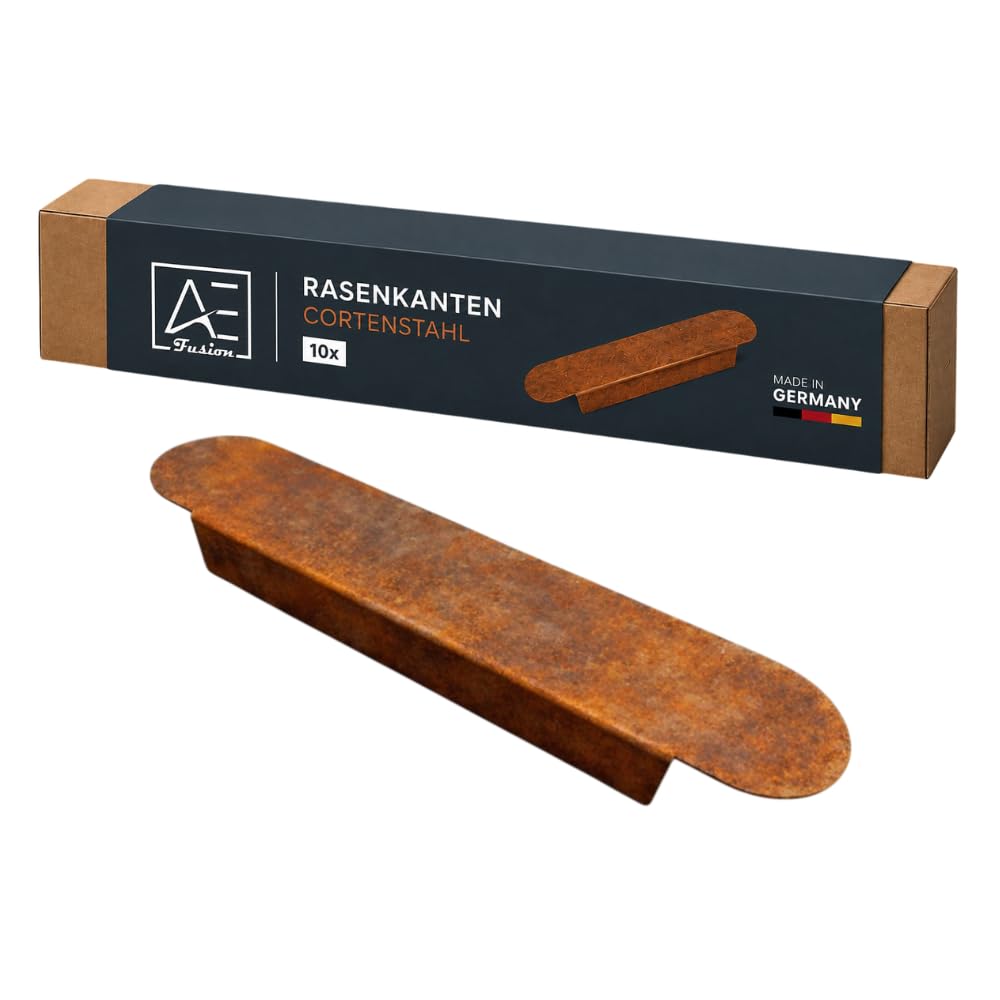 Rasenkanten Mittelstück 10er-Set flach | Beetbegrenzung Metall 400×80×40mm | Rasenkante Metall | Cortenstahl/Edelstahl V2A | Beeteinfassung Mähkante | Made in Germany