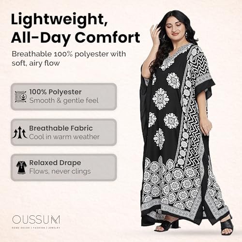 Image of Oussum Women Polyester Casual Long Plus Size Beach Caftan Cover Up Maxi Dress 1X-3X Summer Kaftan Dresses for Women