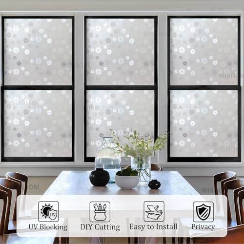 Image of WISDOM Premium Frosted Glass Window Film Self Adhesive Decorative Glass Window Privacy Sheet Film UV Control Removable Vinyl Privacy Film (Sunflower Frosted, 12x48 Inch)