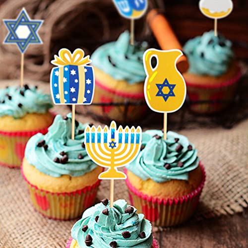 Aboofan Cake Decorating 48Pcs Hanukkah Cupcake Toppers Chanukah Menorah Star Of David Sign Cake Picks Hanukkah Decorations For Jewish Holiday Theme Party Favors Supplies Wedding Decor #TOP1
