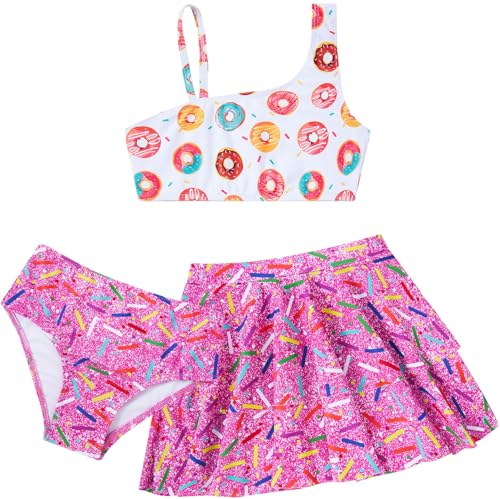 RAISEVERN Traje de baño de 3 piezas para niñas, conjunto de bikini de secado rápido con falda de playa para 5-12 años
