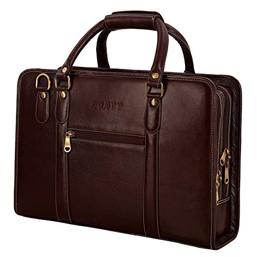 Image of HYATT Leather Accessories 16 Inch Full Grain Natural Leather Laptop Messenger & Shoulder Bags For Men 24 Litres Capacity Upto16 inch Laptop Compartment Dimension-L-16 X H-12 X W-4 Inch Weight-1 KG