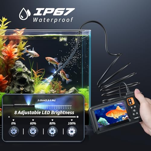 Image of Endoscope Camera with Light, Inspection Borescope Camera with 4.3 inch IPS Screen, 1920P HD with 8 LED Lights, 16.5FT Semi-Rigid Cord Bore Scope, IP67 Waterproof Endoscope for Sewer, Dual Lens(Orange)
