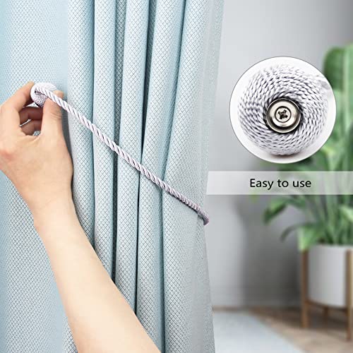 Hangtty Magnetic Curtain Tiebacks 2 Pack Rope Decorative Curtain Tie Backs Elegant Curtain Holders For Drapes Outdoor Window Treatment Holdbacks, Grey #TOP4