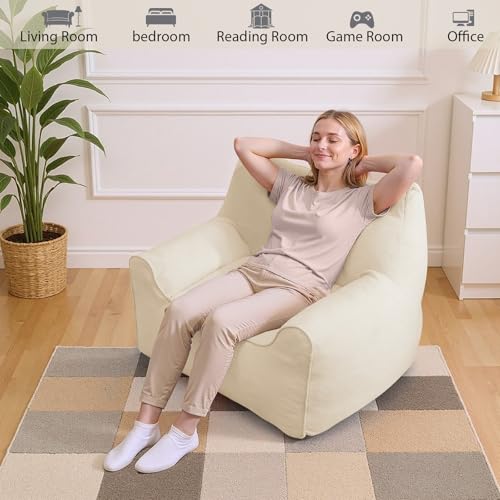 HOMMPA Bean Bag Chair for Adults with Armrests- Cat Shaped Large Comfy Beanbag Lazy Floor Sofa Chair for Living Room Bedroom Dorm Beige - image 7
