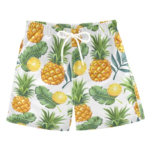 ALAZA Palm Leaf Pineapple Lemon Boys Quick Dry Beach Board Shorts Kids Swim Trunks Bathing Suit Swimsuit
