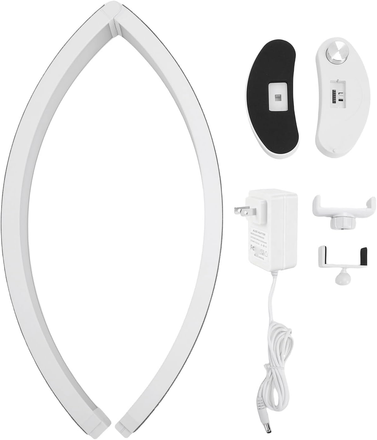 LED Nail Table Lamp, 28 Inch Nails Tech Light with Phone Stand Rhinestone Decor Foldable Arch Half Moon Desk Light for Manicure Salon White